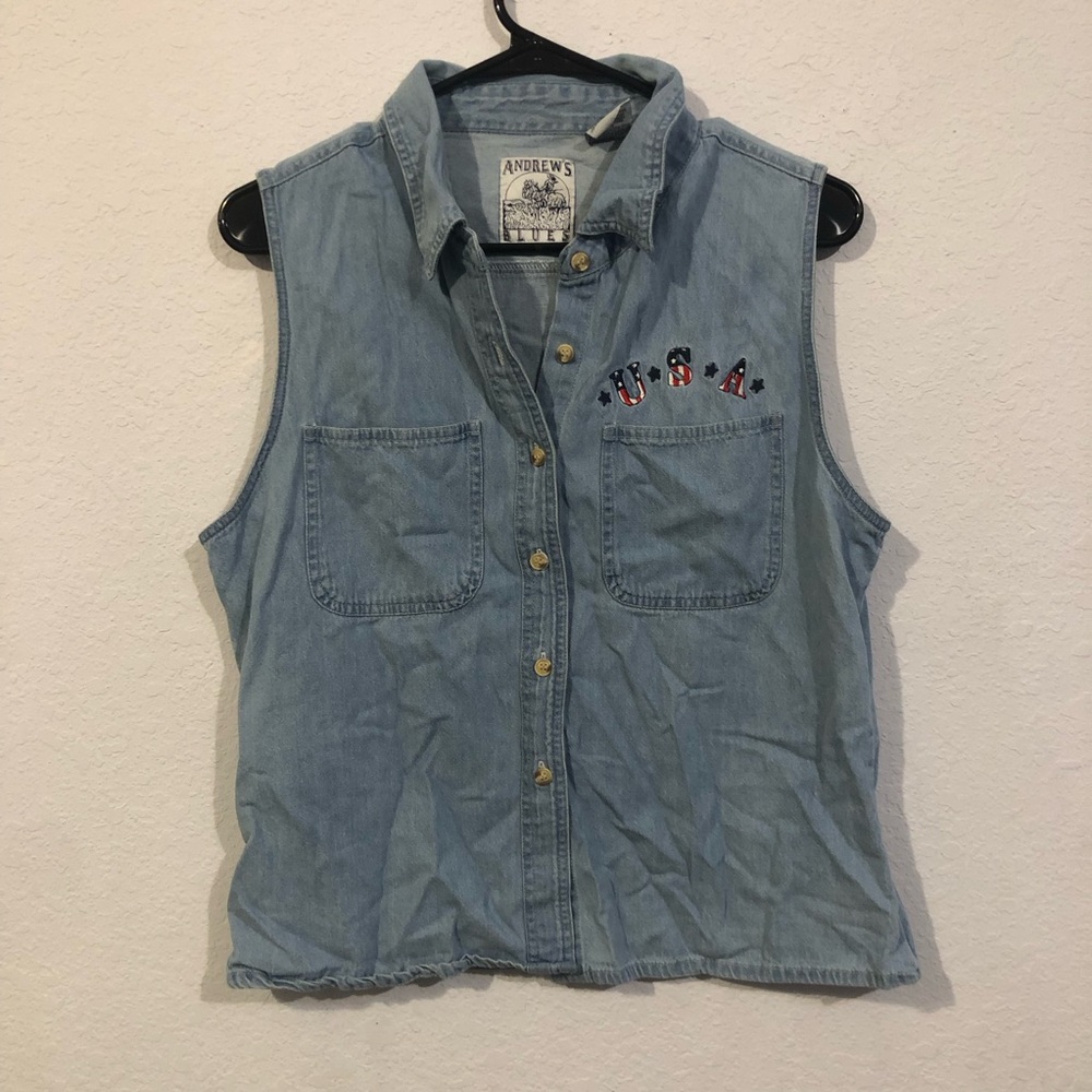 Andrew's Blues USA Vintage Denim Button Down Vest Top